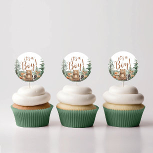 Woodland Animals baby shower Cupcake Topper Classic Round Sticker