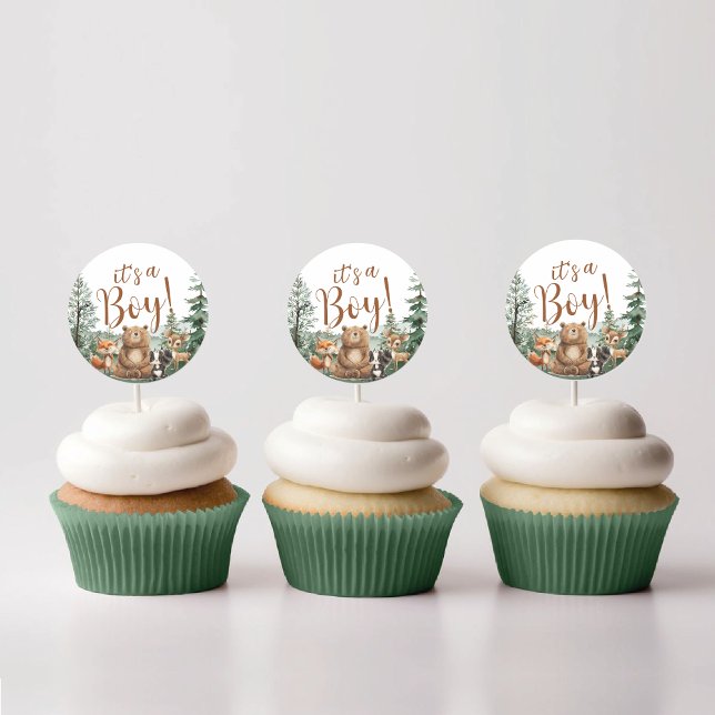 Woodland Animals baby shower Cupcake Topper Classic Round Sticker (Creator Uploaded)