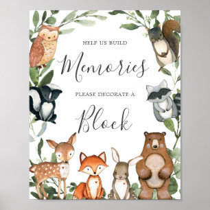 Woodland Animals Baby Shower Decorate A Block Sign