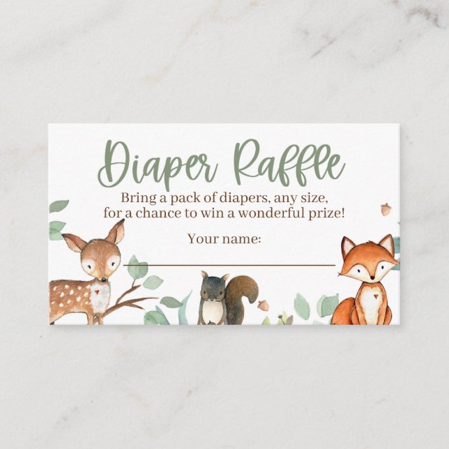 Woodland Animals Baby Shower Diaper Raffle Card (Front)