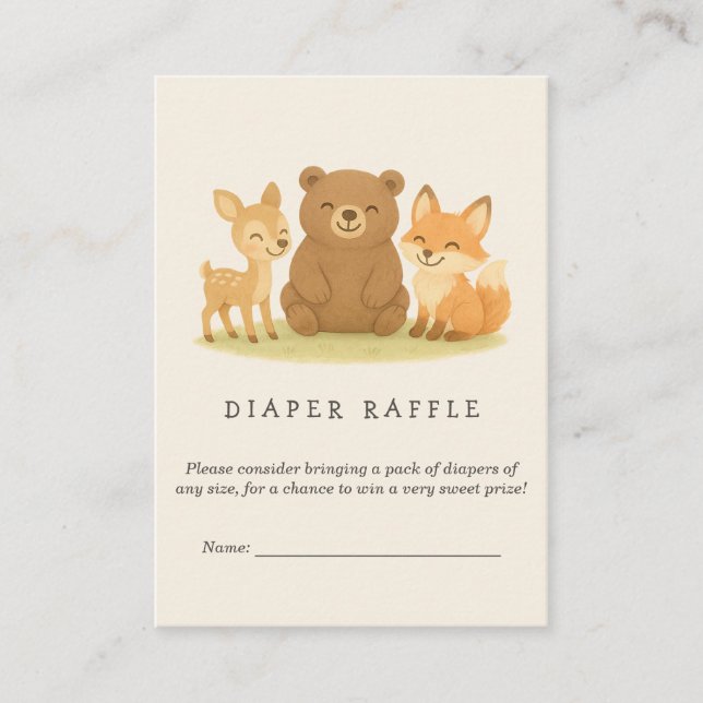 Woodland Animals Baby Shower Diaper Raffle Enclosure Card (Front)