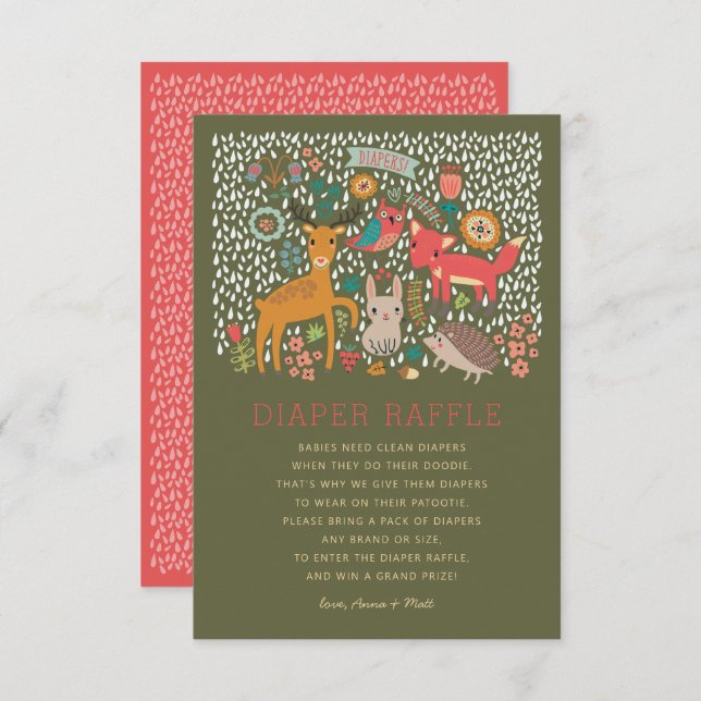 Woodland Animals Baby Shower Diaper Raffle Invitation (Front/Back)