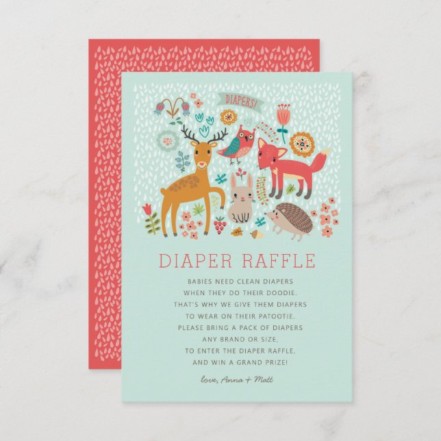 Woodland Animals Baby Shower Diaper Raffle Invitation (Front/Back)