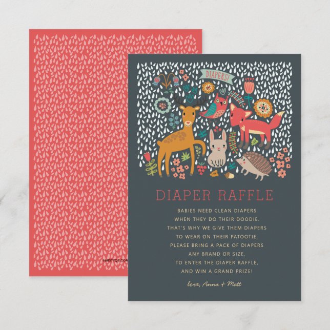 Woodland Animals Baby Shower Diaper Raffle Invitation (Front/Back)