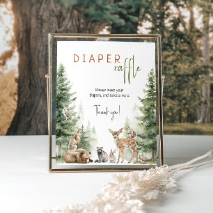 Woodland Animals Baby Shower Diaper Raffle Sign
