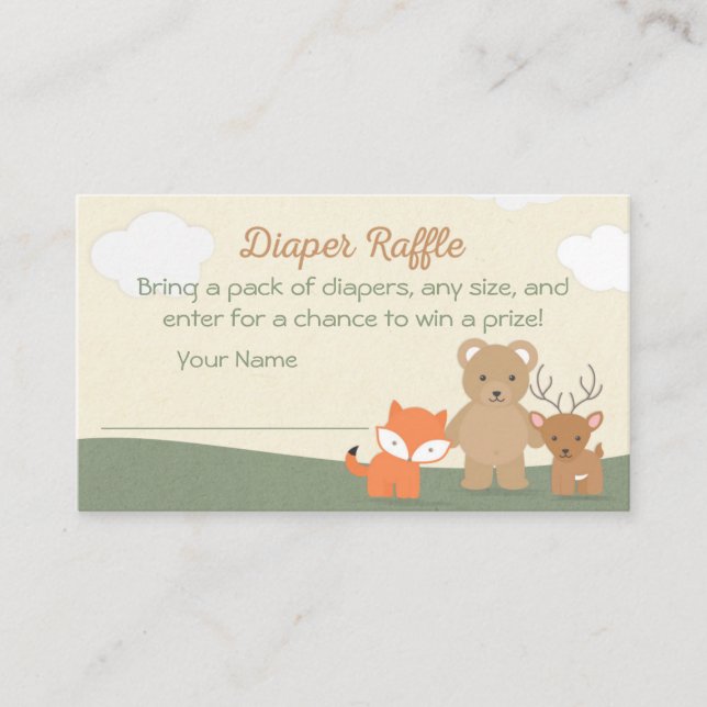 Woodland Animals Baby Shower Diaper Raffle Ticket Enclosure Card (Front)