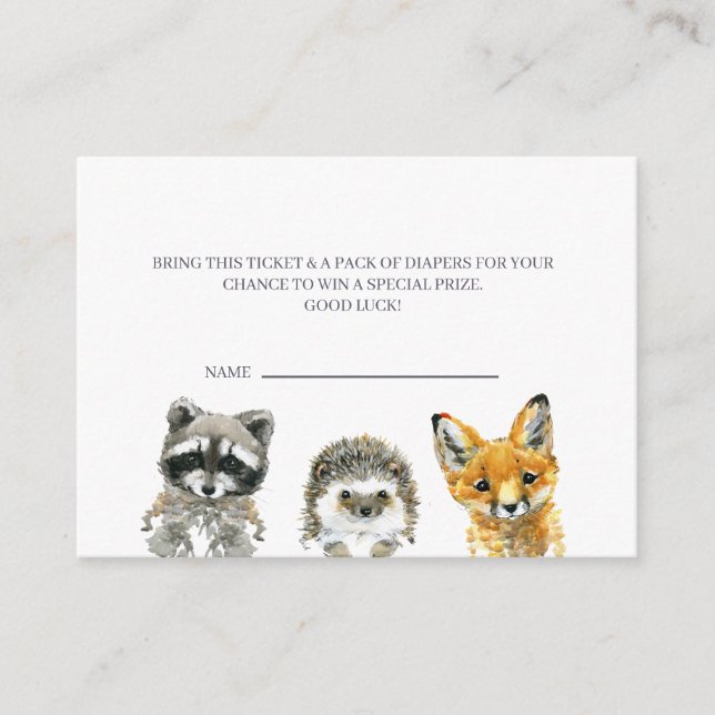 Woodland Animals Baby Shower Diaper Raffle Ticket Enclosure Card (Front)