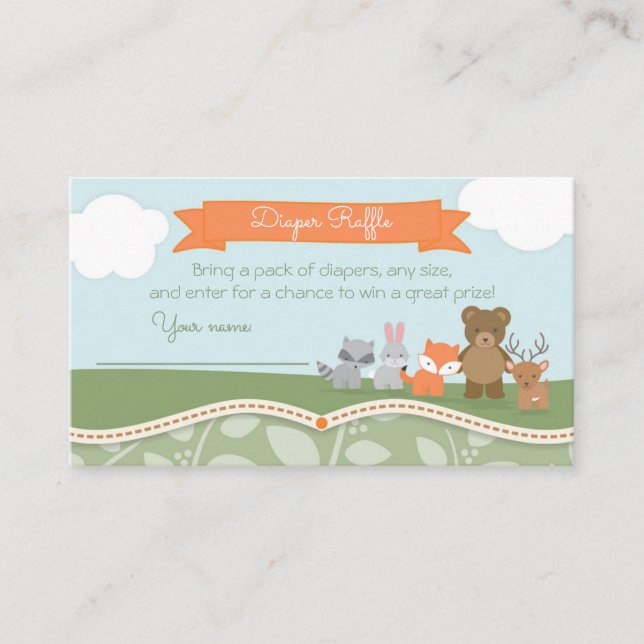 Woodland Animals Baby Shower Diaper Raffle Ticket Enclosure Card (Front)