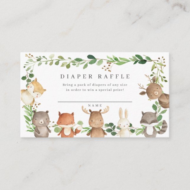 Woodland Animals Baby Shower Diaper Raffle Ticket Enclosure Card (Front)