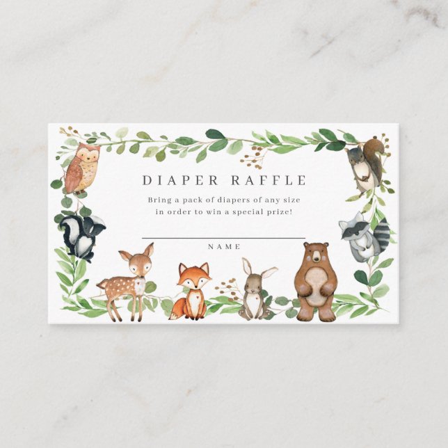 Woodland Animals Baby Shower Diaper Raffle Ticket Enclosure Card (Front)