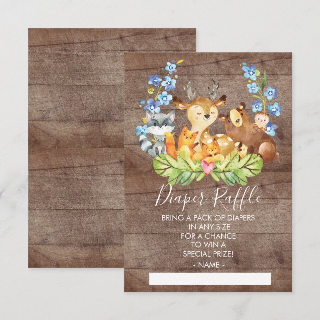 Woodland Animals Baby Shower Diaper Raffle Ticket Invitation (Front/Back)