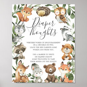 Woodland Animals Baby Shower Diaper Thoughts Sign