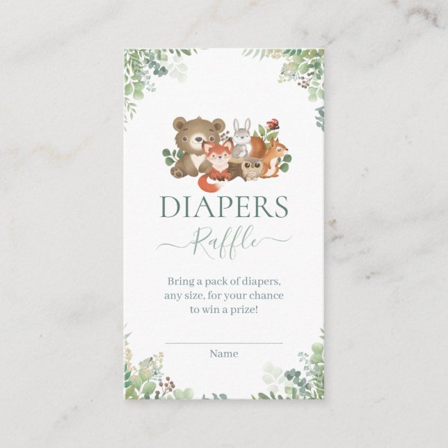 Woodland Animals Baby Shower Diapers raffle  Enclo Enclosure Card (Front)