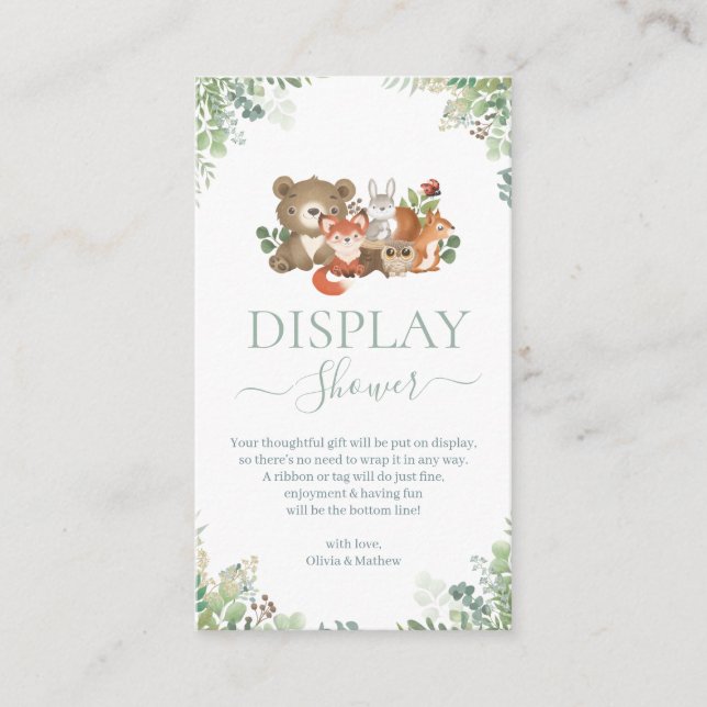Woodland animals Baby Shower Display Shower Enclosure Card (Front)