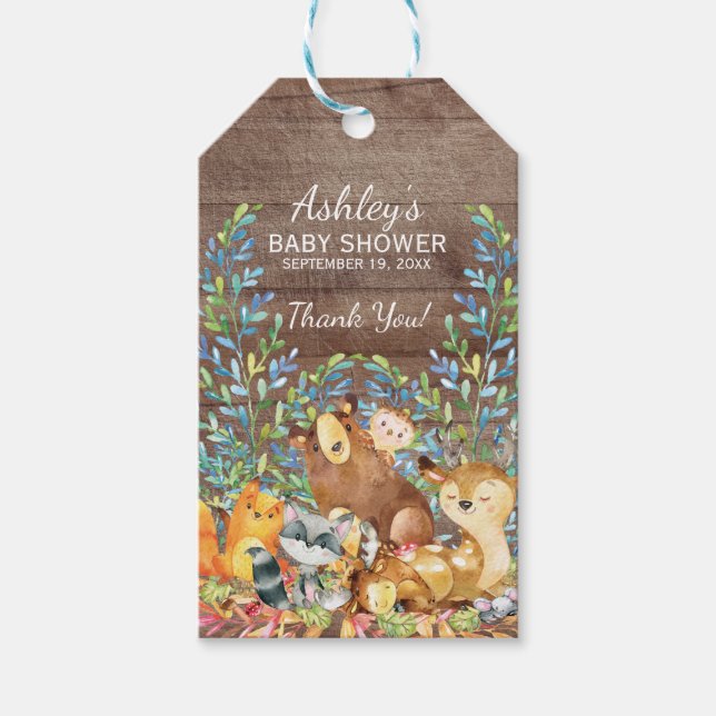 Woodland Animals Baby Shower Favour Gift Tag (Front)