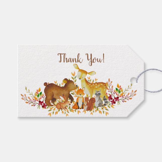 Woodland Animals Baby Shower Favour Gift Tag (Front (Horizontal))
