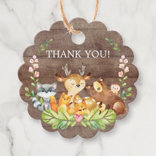 Woodland Animals Baby Shower Favour Gift Tag (Front)