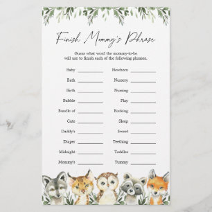 Woodland Animals Baby Shower Finish Mummy's Phrase