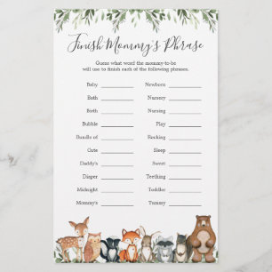 Woodland Animals Baby Shower Finish Mummy's Phrase