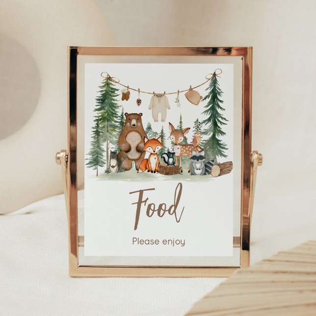Woodland Animals Baby Shower Food Sign (Woodland Animals Adventure Awaits Rustic Baby Shower Sign)