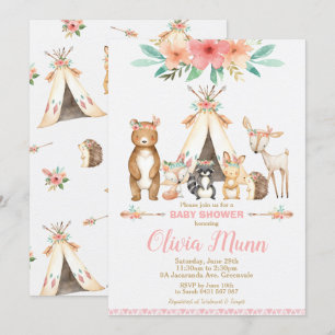 Woodland Animals Baby Shower Forest Animal Girl Invitation