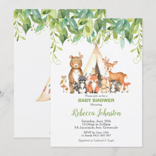 Woodland Animals Baby Shower Forest Greenery Boy Invitation
