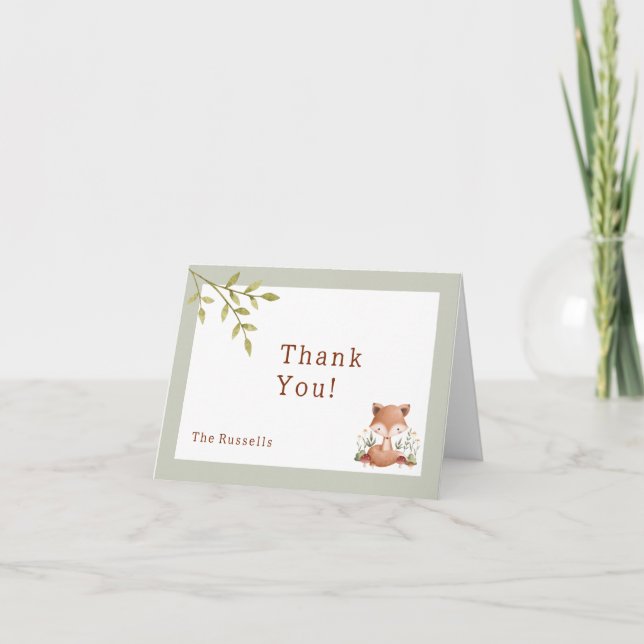 Woodland Animals Baby Shower Fox Thank You (Front)