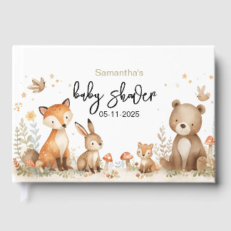 Woodland animals baby shower gender neutral guest book