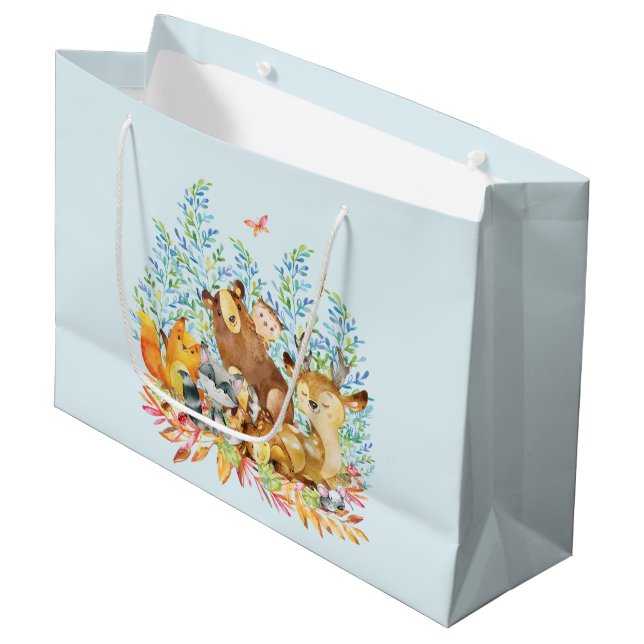 Woodland Animals Baby Shower Gift Bag (Front Angled)