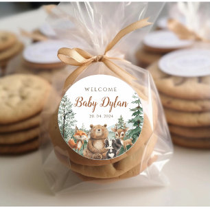 Woodland Animals baby shower Gift Box Classic Round Sticker