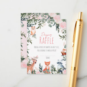 Woodland Animals Baby Shower Girl Diaper Raffle Enclosure Card