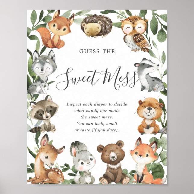Woodland Animals Baby Shower Guess The Sweet Mess Poster (Front)