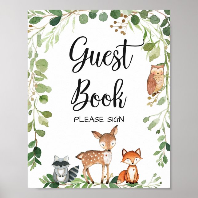 Woodland Animals Baby Shower Guest Book Sign (Front)