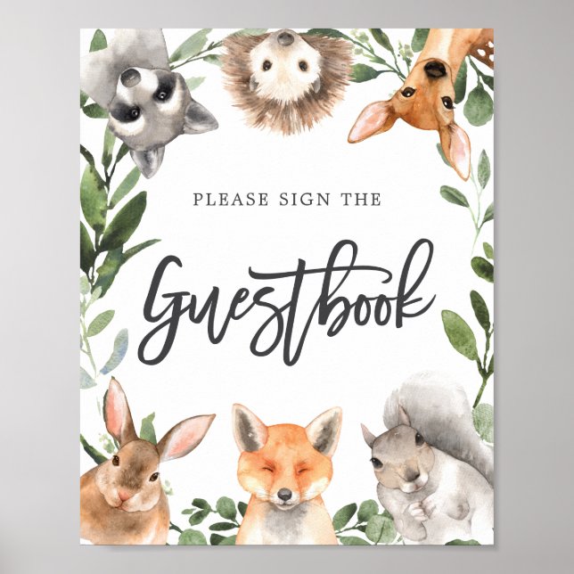 Woodland Animals Baby Shower Guestbook Sign (Front)