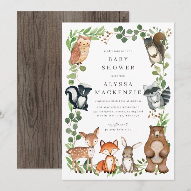 Woodland Animals Baby Shower Invitation (Front/Back)