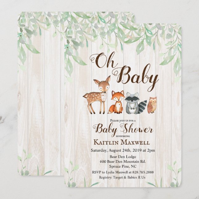 Woodland Animals Baby Shower Invitation (Front/Back)