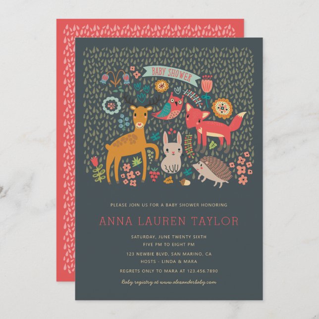 Woodland Animals Baby Shower Invitation (Front/Back)