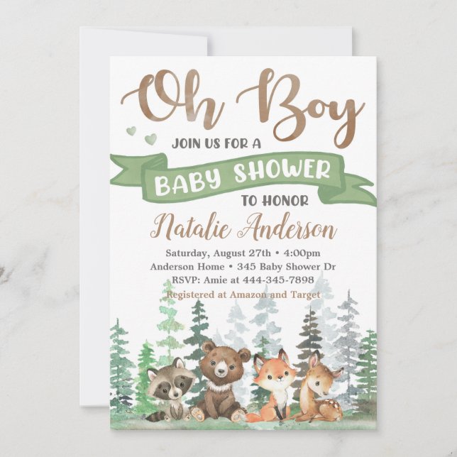 Woodland Animals Baby Shower Invitation (Front)