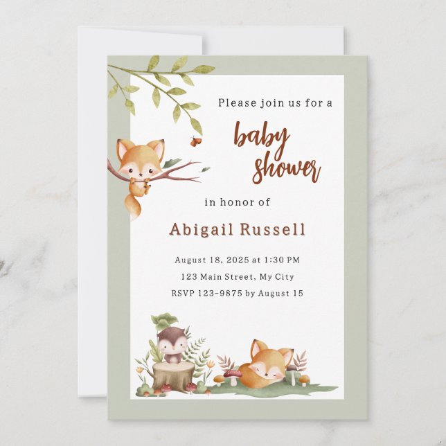 Woodland Animals Baby Shower Invitation (Front)