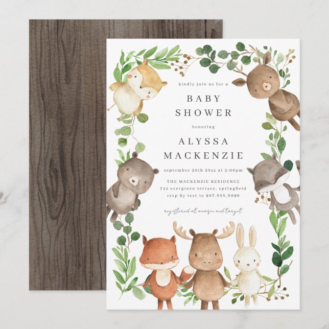 Woodland Animals Baby Shower Invitation (Front/Back)