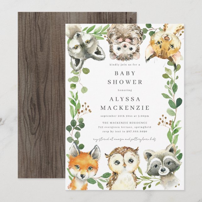 Woodland Animals Baby Shower Invitation (Front/Back)