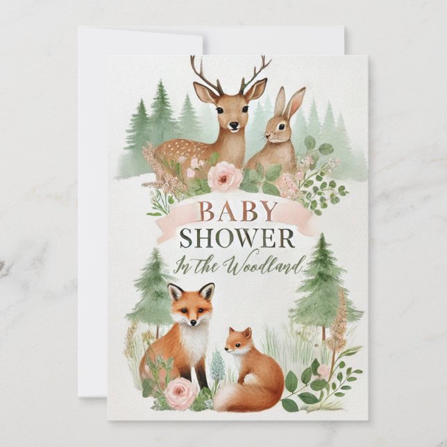Woodland Animals Baby Shower Invitation (Front)