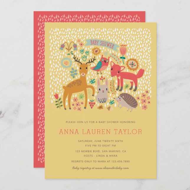 Woodland Animals Baby Shower Invitation (Front/Back)