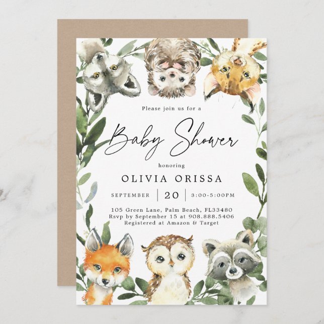 Woodland Animals Baby Shower Invitation (Front/Back)