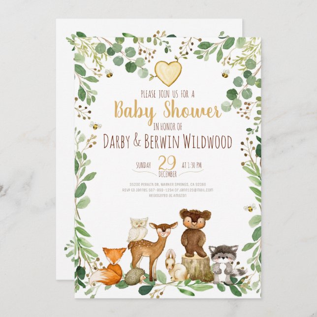 Woodland Animals Baby Shower Invitation (Front/Back)