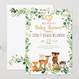 Woodland Animals Baby Shower Invitation