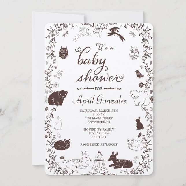 Woodland Animals Baby Shower Invitation (Front)