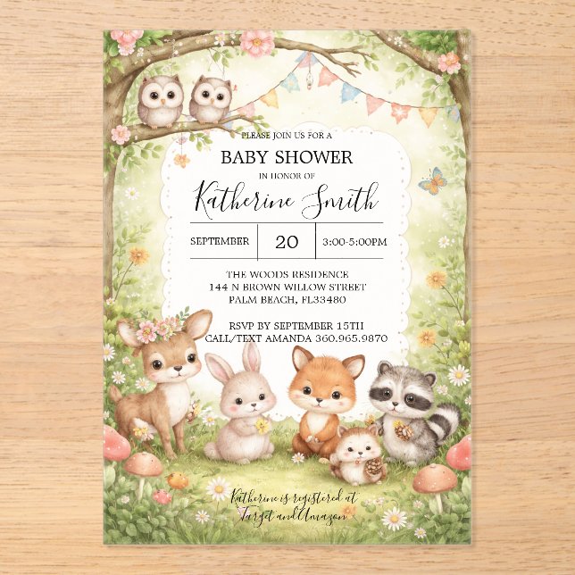Woodland Animals Baby Shower Invitation Background (Front)