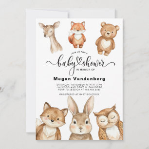 Woodland Animals Baby Shower Invitation Cute