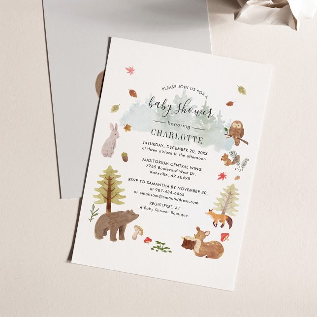 Woodland Animals Baby Shower Invitation Flyer (Woodland Animals Script Baby Shower Invitation)